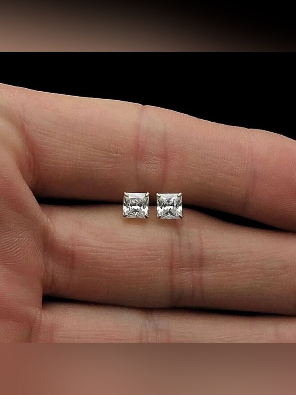 1.00 Carat Princess Cut VVS1/D Lab Created Stud Earrings 6mm 14K White Gold